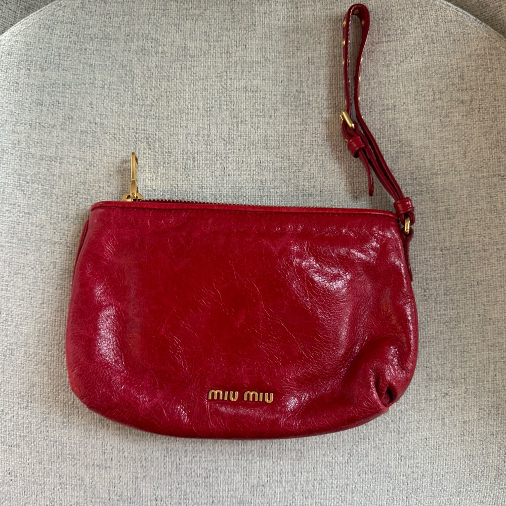 Authentic Vintage Miu Miu Red Leather Wristlet/Clutch Bag
